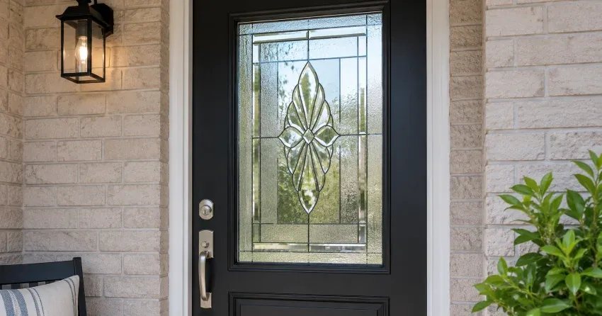 technician replacing a cracked decorative glass panel in Pringle Creek, Whitby