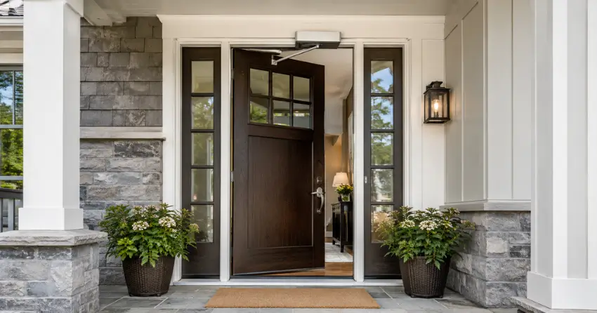 residential automatic door opener installed on exterior entry door in Myrtle, Whitby