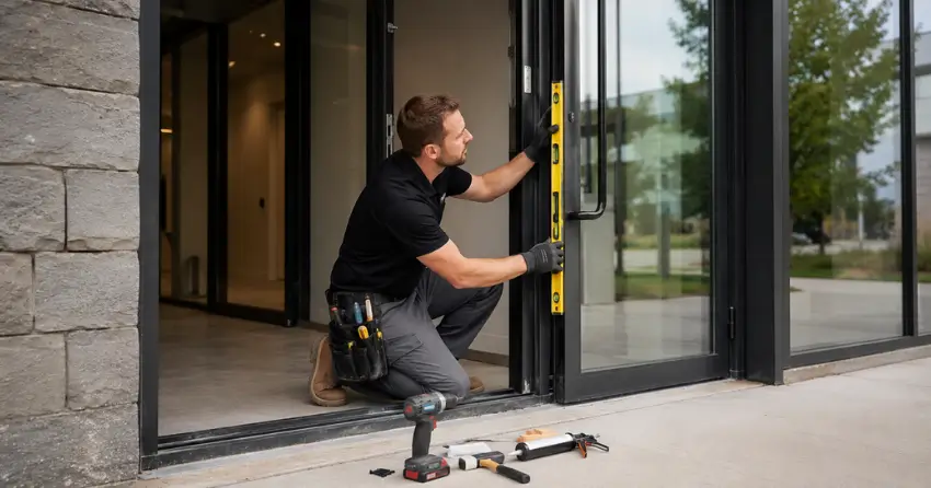 commercial glass door frame installation Brooklin, Whitby