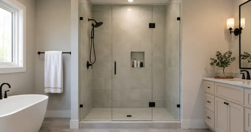 new frameless glass shower door installed in Myrtle, Whitby