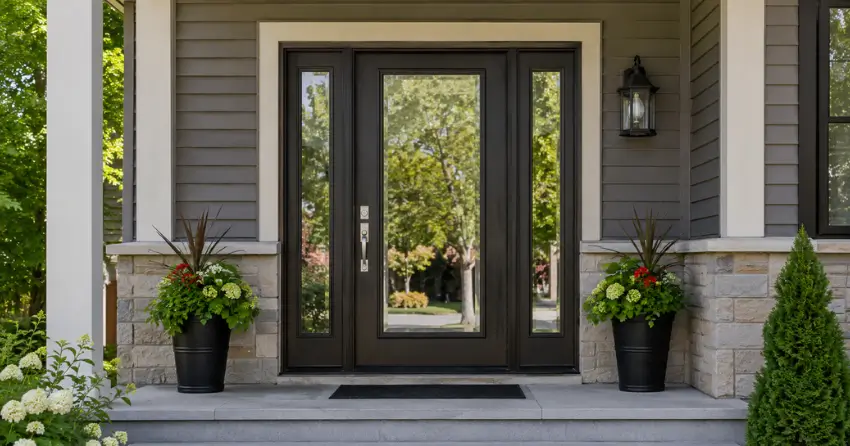 glass entry door with sidelights on a home in Whitby