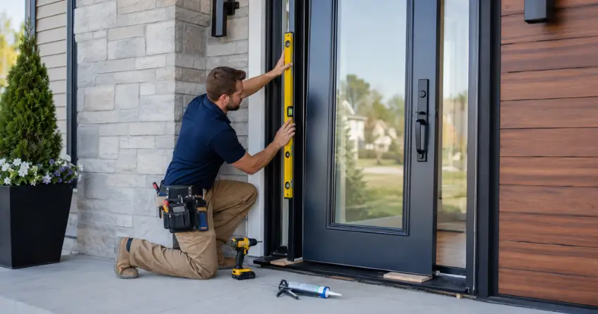 glass outside door installation with energy-efficient double-pane glazing in Ashburn, Whitby