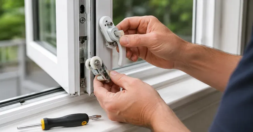 technician performing broken window repair Ashburn, Whitby on a sliding window