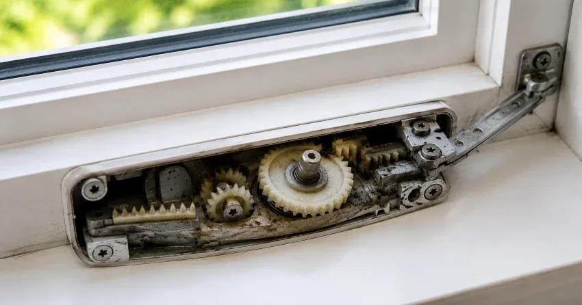 technician replacing casement window crank operator in Whitby home
