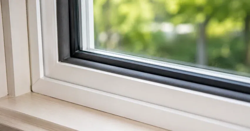technician inspecting window weatherstripping for drafty window repair Whitby