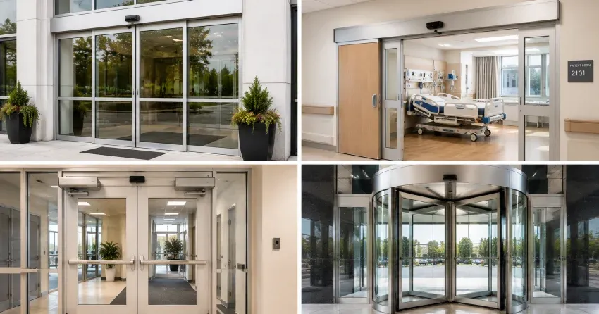 automatic door services technician completing system diagnostic in Whitby